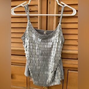 Holiday party plans?! Silver rectangle sequins shimmer on lined net cami, vtg
